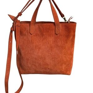 Madewell burnt sienna orange ribbed suede leather transporter tote crossbody bag